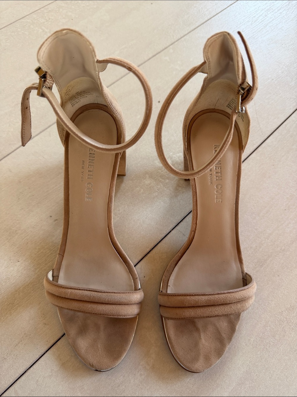 Kenneth Cole New York Beige/Tan Suede Ankle-Strap Heels